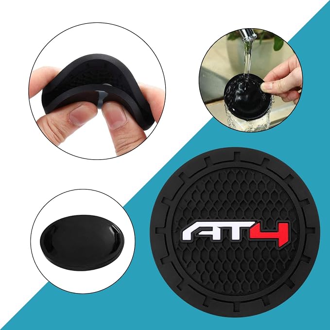 Car Cup Holder Coaster for GMC AT4 Series Recessed Silicone Cupholder Coaster Interior Accessories 2.75in 2Pieces Black