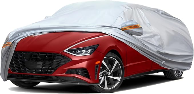 TUCAREST 6 Layers Full Car Cover for Sedan/Wagon/Coupe/Hatchback - Waterproof, Insulated, Anti-UV, Snow-Proof, Anti-Wind, All-Weather, Thickened Protection, up to 165-181 in