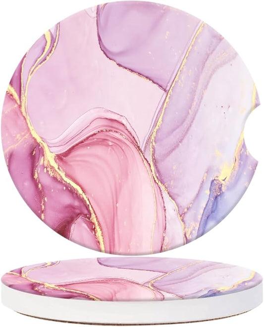 Cup Holder for Car,Pink Gold Liquid Marble Print Ceramic Coasters Non-Slip Cup Holder Insert with Fingertip Grip, Auto Interior Accessories for Women & Men,Pack of 2, 2.56In