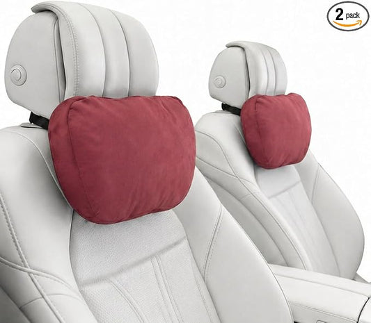 2PCS Car Pillow for Car Neck Pillow for Driving Seat Neck Support Soft Cushion Back Support Head-Rests for Vehicle Sleeping with Elastic Adjustment Strap (Red, Head)