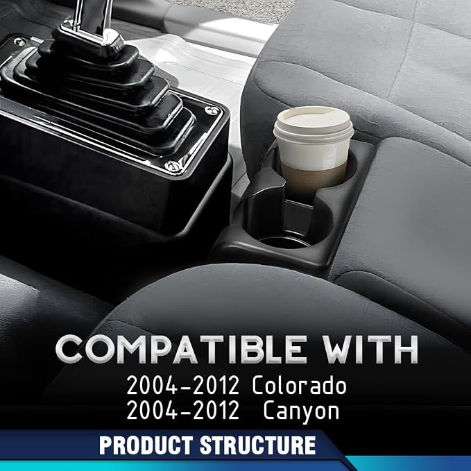 PIT66 Bench Seat Dual Cup Holder Fit Chevy Colorado GMC Canyon 2004-2012 | Center Console Insert Replacement, Double Storage Organizer, Black ABS, Fit Chevy Colorado 2004-2012/Fit GMC Canyon 2004-2012