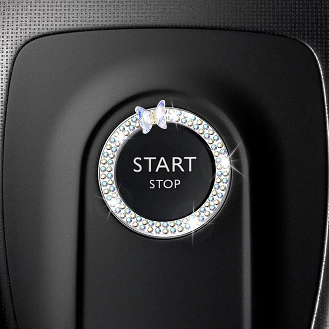 Bling Butterfly Car Engine Push Start Button Ring Sticker (Color) | Crystal Rhinestone Auto Key Ignition Knob Ring Emblem, Sparkling Auto Interior Decoration Accessories for Women