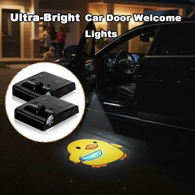 2PCS Duck Car Door Lights Projector,Wireless LED Welcome Puddle Lights,Magnetic Logo Projector Door Light Decor Car Accessories Duck Gifts for Women Men,Suitable for All Vehicles Motorcycle