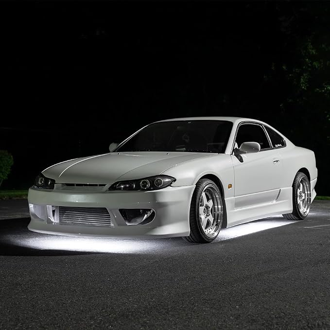LEDGlow 4pc White Slimline LED Car Flexible Underglow Lighting Kit | Neon Accent Lights Include Flex Underbody Tubes, Solid Color Illumination, 4 Modes, Control Box & Remote