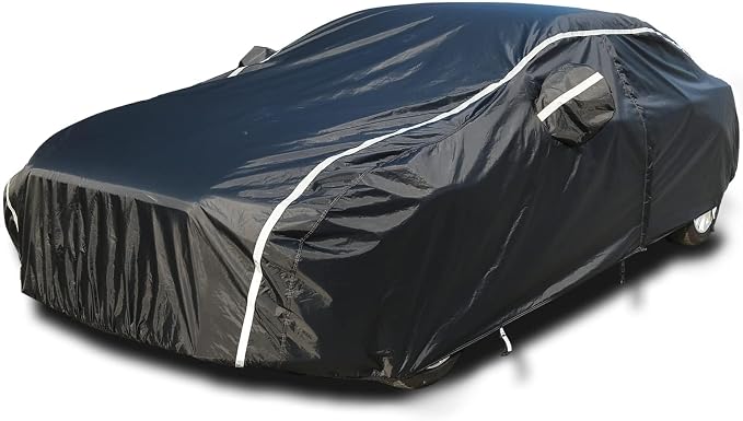 Tecoom Car Cover Waterproof All Weather, Car Covers for Automobiles w/Zipper Door, Cotton Backing Waterproof Hail Car Cover, Snowproof Sun UV Protection Windproof, Universal Fit for Sedan (170"-190")