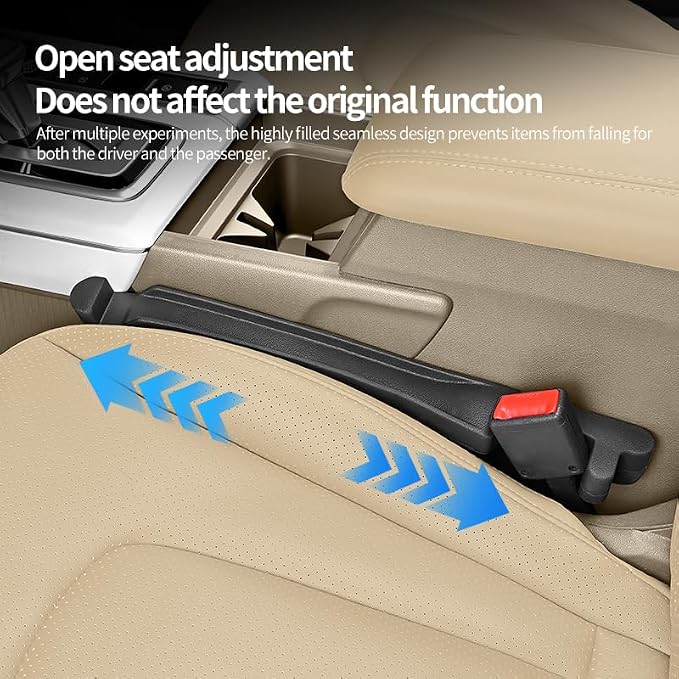 YLXGT Car Seat Gap Filler 2 Pack Universal for Car SUV Truck Accessories, 3in1 Soft Seat Gap Plug Blocker with Storage Slot Organizer and Hook Black