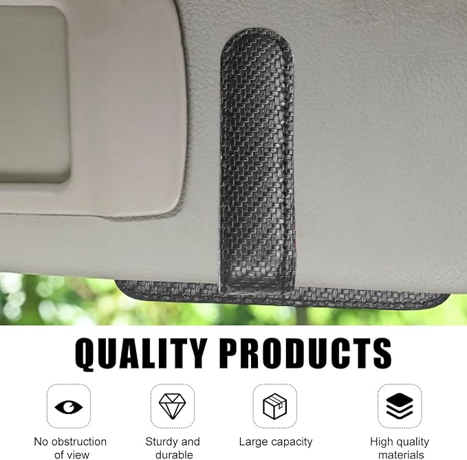 povtii Car Sun Visor Organizer, Waterproof Leather Car Sun Visor Storage Clip, Multifunctional Vehicle Sun Visor Folder with Sunglasses Clip, Universal Interior Car Accessories (Black Carbon Fiber)