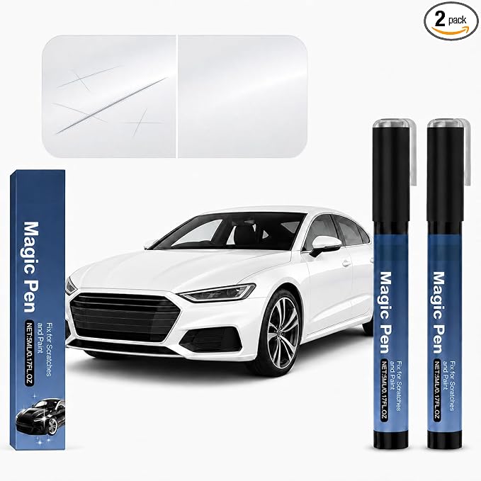 2026 Magic Car Scratch Remover Pen, Car Scratch Remover Pen, Clear Coat Touch Up Applicator for Light Surface Scratches, Small Paint Chips and Scuffs for Cars, Trucks, SUVs and Motorcycles (2Pcs)