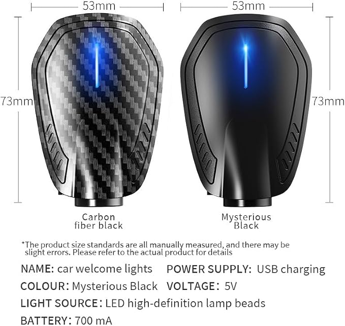 Car Door LED Logo Projector Light, USB Rechargeable, Carbon Fiber Design, white Illumination (TOYO-OO-OO-T)