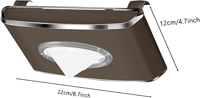 Faux Leather Car Tissue Box for Car Interior, Multi-Function Tissue Holder with Visor Clip, Armrest & Back Seat Napkin Organizer, Vehicle Tissue Dispenser Accessories (Brown Hanging)