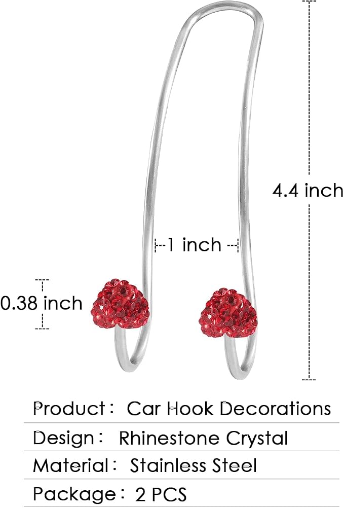 Guoord 【2026 Upgraded】 Car Headrest Hooks Decorations, 2 Pcs Bling Heart-Shaped Purse Hook Hangers, Auto Hooks Car Hangers and Durable Backseat Holder, Storage Universal for SUV Truck Vehicle (Red)
