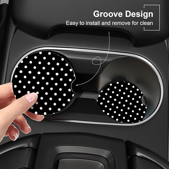 Ceramic Car Coasters – Absorbent Car Cup Holder Coaster Set for Women, Cute Aesthetic Car Accessories for Girls, 2 Pack (Jet Black)