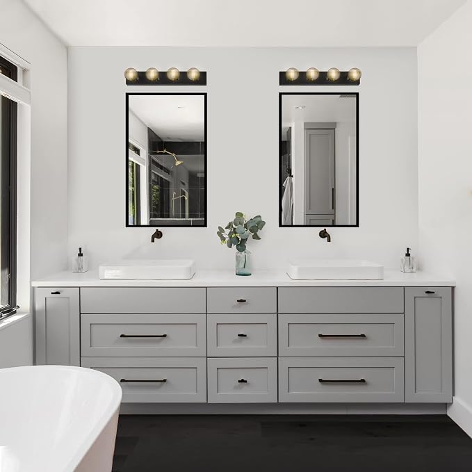 Design House Vanity Lights, 4 Linear Lights, Dimmable, Horizontal or Vertical Use, Uses (4) 60W Bulbs, for Bathroom/Makeup Vanity, Matte Black, 24.0. in. L x 4.33 in. H x 2.0 in. D, 588574-BLK