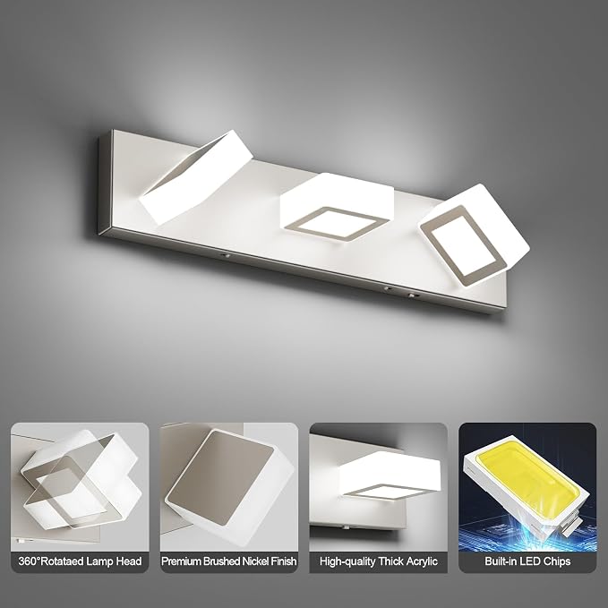Ralbay 5 Color Temperature Brushed Nickel Bathroom Vanity Lights Dimmable Acrylic Modern LED Bathroom Wall Lighting Fixtures Brushed Nickel