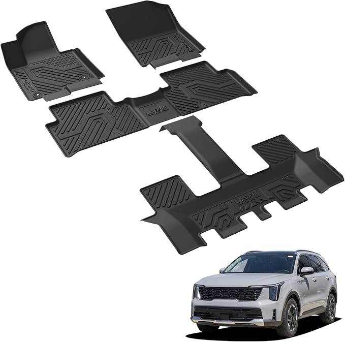 LASFIT Floor Mats for Kia Sorento Hybrid PHEV 2026 2025 2024 2023 2022 2021 (Not Fit Gasoline), All Weather TPE Custom Fit Floor Liners Car Mats Accessories for Kia Sorento 2021-2026, Black