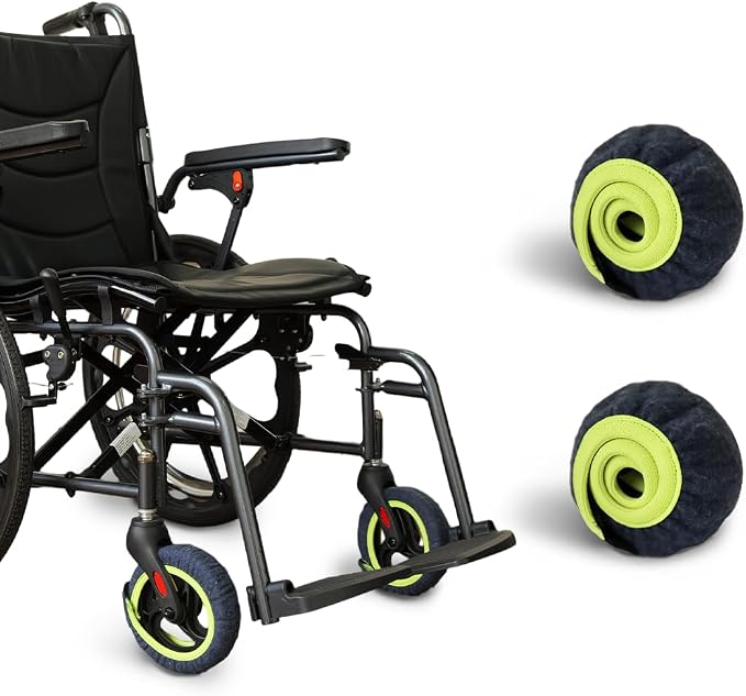 Wheelchair Wheel Covers 2 Pack - Dust proof Floor Protectors, Non-Slip & Silent Rolling Covers for Indoor Use - Fits Most Wheelchair Tires (Blue, 6in)