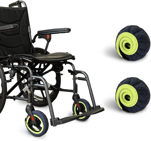 Wheelchair Wheel Covers 2 Pack - Dust proof Floor Protectors, Non-Slip & Silent Rolling Covers for Indoor Use - Fits Most Wheelchair Tires (Blue, 6in)
