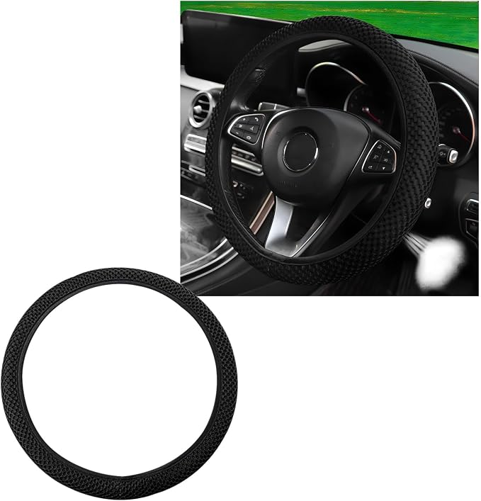 Wevdn Elastic Stretch Steering Wheel Cover, 15"×15" Microfiber Breathable Ice Silk Steering Wheel Protector, Anti-Slip Elastic Steering Wheel Cover for Men Women, Car Accessories (Black)