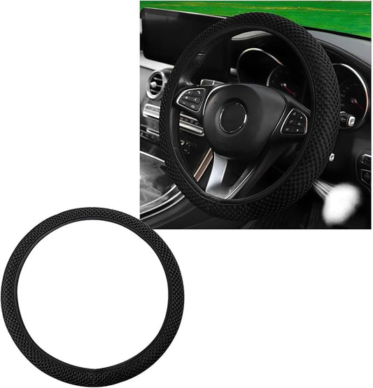 Wevdn Elastic Stretch Steering Wheel Cover, 15"×15" Microfiber Breathable Ice Silk Steering Wheel Protector, Anti-Slip Elastic Steering Wheel Cover for Men Women, Car Accessories (Black)