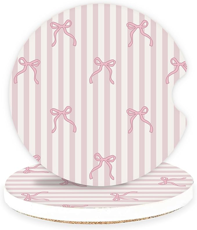 Ceramic Car Coasters – Absorbent Car Cup Holder Coaster Set for Women, Cute Aesthetic Car Accessories for Girls, 2 Pack (Rose Pink)