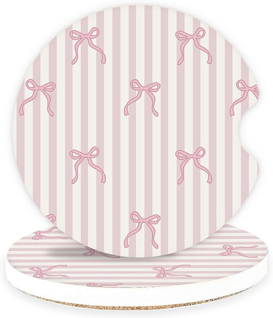 Ceramic Car Coasters – Absorbent Car Cup Holder Coaster Set for Women, Cute Aesthetic Car Accessories for Girls, 2 Pack (Rose Pink)