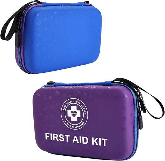 Premium First Aid Kit - 305 Piece Dual-Color Emergency Kit with Hard Shell & Fluorescent Interior Coating, Compact Survival Kit for Home, Car, Travel, Hiking & Outdoor(Blue/Purple)