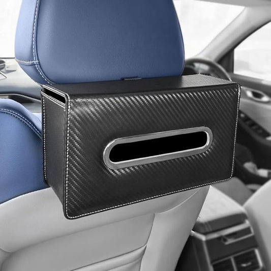 Car Tissue Holder - Backseat Napkin Tissue Organizer, Durable and Adjustable Car Tissue Box Organizer for Vehicles, Universal Fits for 100 120 150 Rectangular Tissue Box (Carbon Fibre Black)