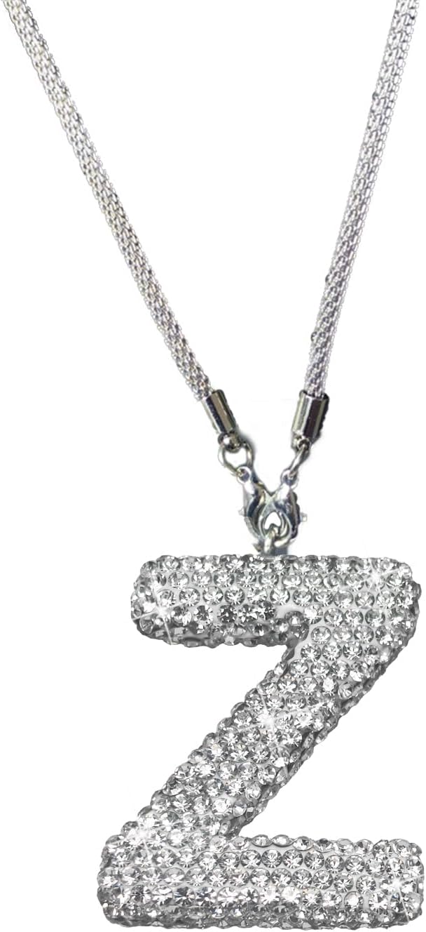 Bling Car Accessories for Women Letter Charm, Rear View Mirror Ornament Cute Hanging Crystal Pendant Girl Car Decorations, Lucky Diamond Rhinestone Girly Charm Interior (White Z)