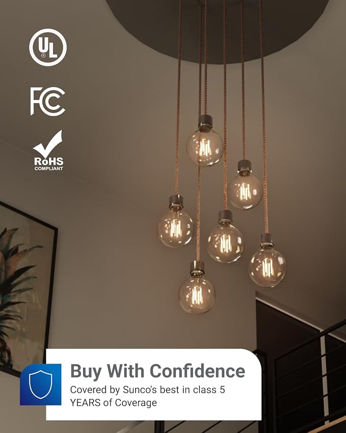 10 Pack G25 LED Light Bulbs, Filament Edison Globe, Vanity Lighting Bulb for Bathroom Bedroom, 500 LM, 5W (60W Equivalent), 3000K Warm White, Dimmable, E26 Base, Clear UL