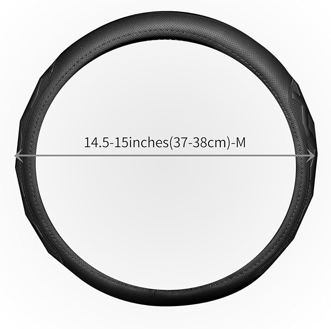 Steering Wheel Cover with Anti-Slip Leather Grip Compatible with Ford, Toyota, Honda, Nissan, and Chevrolet Vehicles for 14.5-15.35 inch Round Steering Wheels Universal Car Accessories