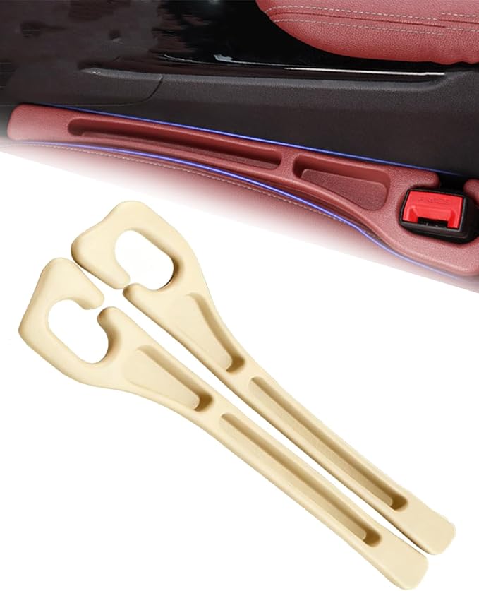 Seat Gap Filler - Stopping Phone Key from Falling, 2PCS Dual Slot Car Seat Gap Filler Organizer with Seat Belt Holes & Storage Slot, Universal Seat Gap Filler for Car Suv Truck (Beige)