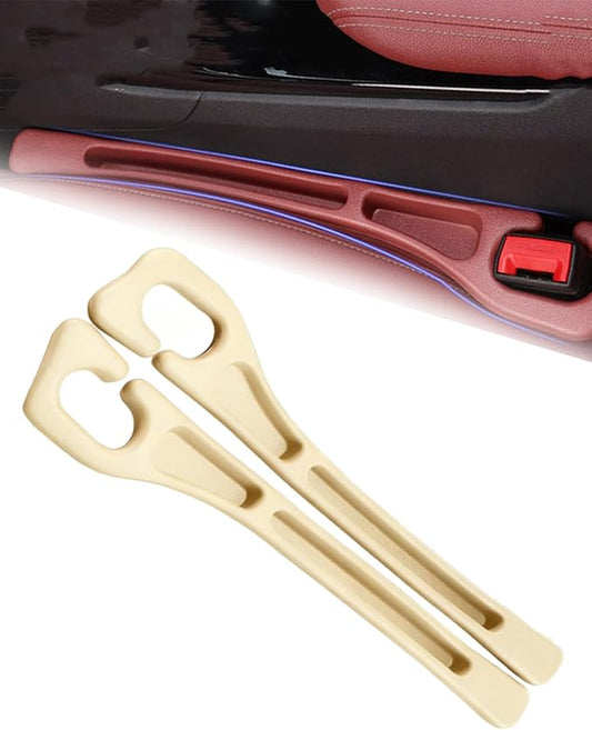 2PCS Dual Slot Car Seat Gap Organizer with Seat Belt Holes, Stopping Phone Key from Falling, Car Seat Gap Fillers, Car Seat Gap Plug with Storage Slot, Fit Car Suv Truck (Beige)