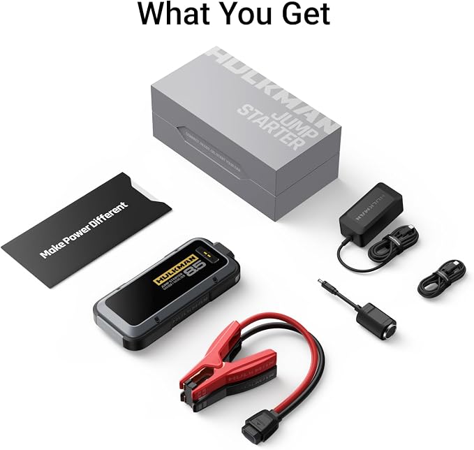 Hulkman Alpha85 Smart Portable Jump Starter, 2000A Battery Booster Pack with LED Display, Flashlight, 74Wh Power Bank & Jumper Cable, 12V Jump Box for up to 8.5L Gas & 6.0L Diesel, Cars, SUVs & Trucks
