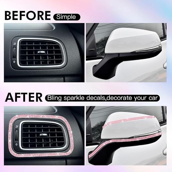 32.8Ft Bling Car Trim Self Adhesive Bling Rhinestone Car Accessories for Women Glitter Crystal Rhinestone Cars Interior Exterior Accessories Sticker DIY Cars Dashboard Diamond Decor for Women (White)