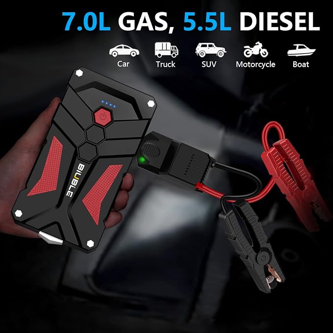 Jump Starter Car Jump Starter Auto Battery Booster Pack 5000A Peak 12V with USB-C Quick Charge,Lithium Jump Box with LED Light(Up to 7.0L Gas or 5.5L Diesel Engine)