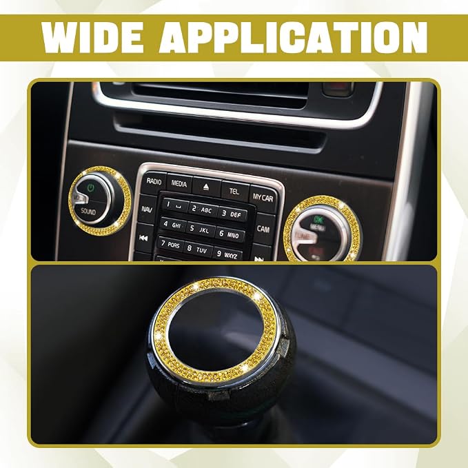 Bling Car Crystal Rhinestone Ring Emblem Sticker, Push to Start Button Cover/Sticker, Key Ignition Starter & Knob Ring, Car Interior Decoration Bling Car Accessories for Women