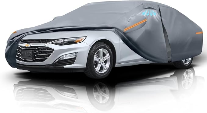 Waterproof Malibu(1977-2026) Car Cover with Breathable Vents, [Upgrade] Premium Covers with Cotton Liner and Zipper Door, Sun Rain Snow Dust Uv Protection.(Gift with Towel)