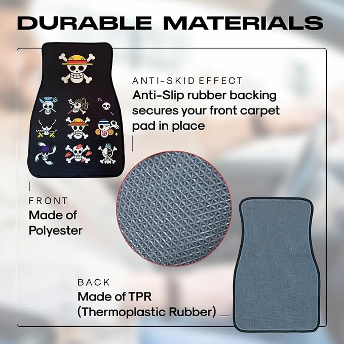 Anime Car Carpet Mat Set of 2 Front Design Automotive Accessories Interior All Weather Floor Mats Decor with Non Slip Black Anti Skid Backing (BlackOpXTanjroo)