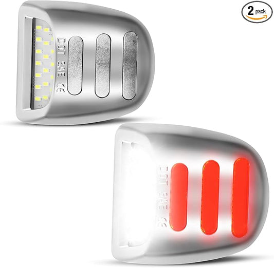 LESAUCE LED License Plate Lights Red OLED Neon Tube Tag Lights Silver Housing Assembly Replacement for Chevy Silverado GMC Sierra 1500 2500 3500 Tahoe Suburban Escalade Yukon XL, 6000K White, 2PS