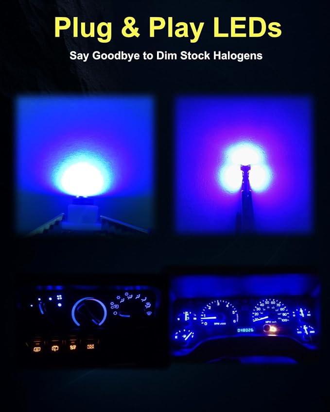 16 Pieces Interior Dash Gauge Cluster Lights with Sockets + HVAC Control Panel LED Bulb Kit, Easy To Install Blue, Fits Jeep Wrangler TJ 1997-2006