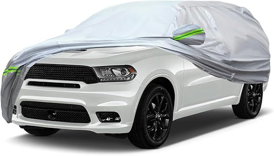 AUQDD 6-Layers Premium SUV Car Cover Waterproof All Weather Weatherproof UV Sun Protection Snow Dust Storm Resistant Outdoor Exterior Custom Form-Fit Full Padded Car Cover with Straps 198"-208" K9