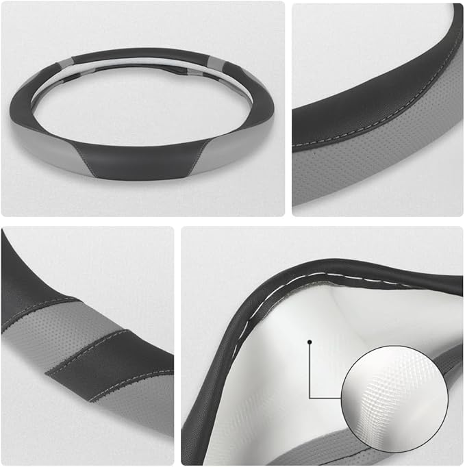 West Llama Customized Auto Car Steering Wheel Cover for Honda Civic, CR-Z, Insight, S2000, 14" - 14.25" (Black+Gray-Small Size)