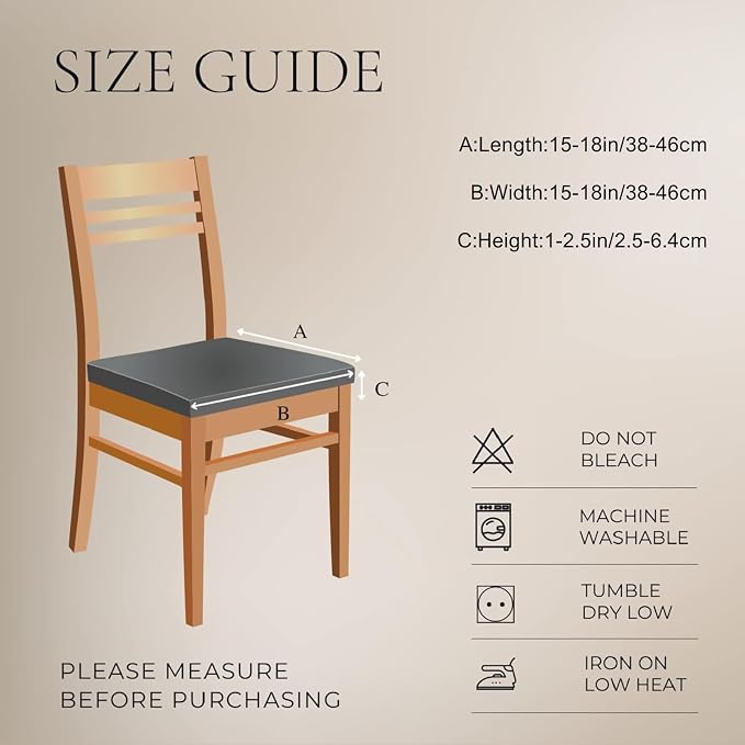 SearchI Waterproof PU Leather Seat Covers for Dining Chairs, 4 Pack Stretch Dining Room Chair Seat Covers, Kitchen Chair Seat Covers Protectors (Cream)
