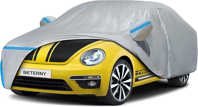 Car Cover for 1998-2026 Volkswagen New Beetle 2-Door Sedan, Waterproof Custom-fit All Weather Sun Rain UV Dust Snow Protection Outdoor Full Car Cover with Door Zipper and Cotton Lining-Grey