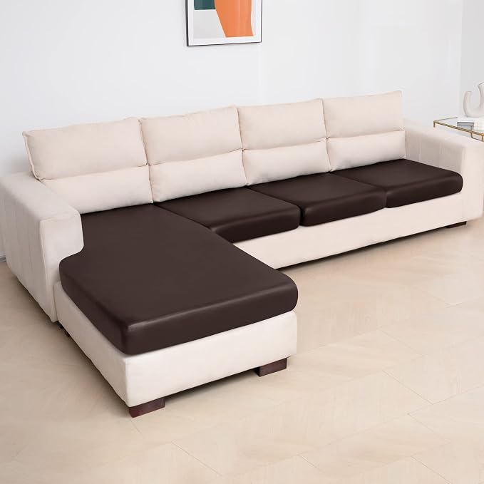 Yates Home Sectional Couch Covers 4 Piece Sofa Cushion Covers for L Shape PU Leather Separate Cushions Couch Chaise Slip Cover for Both Left/Right Sectional Couch(3 Seater + 1 Chaise,Chocolate)