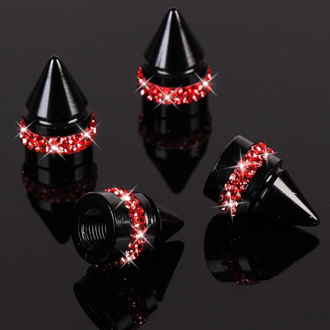 ToBeQueen Bling Red Valve Stem Caps, 4 Pack Handmade Crystal Rhinestone Diamond Tire Valve Caps Universal Dustproof Bling Car Decorations for Car/SUV/Motorcycle/Bike(Red)