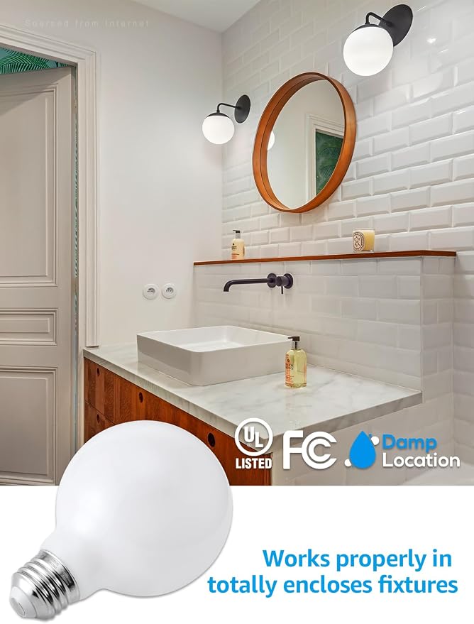 TORCHSTAR 6-Pack G25 Globe Light Bulbs LED Dimmable 4000K Cool White | Round Frosted Vanity Light Bulb for Bathroom, LED Edison Bulb, 4.5W Equivalent 60W, UL Listed, 500lm, E26 Base