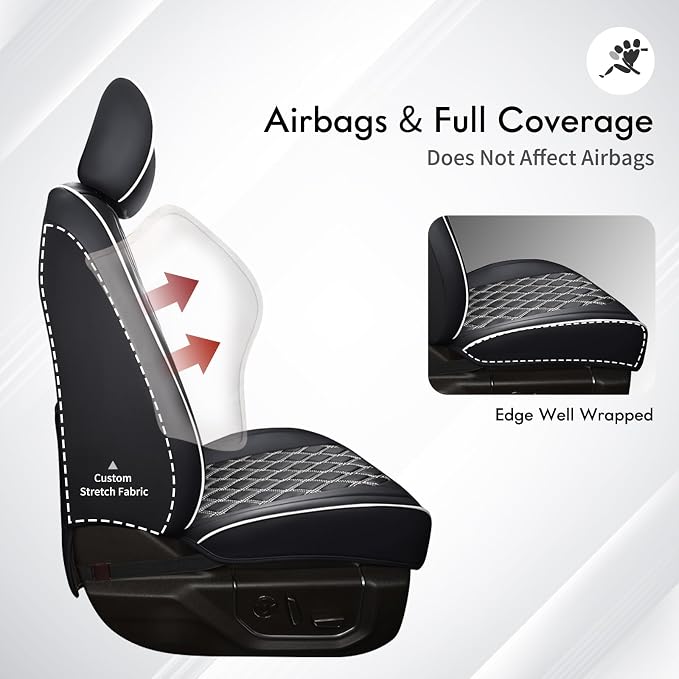 Huidasource Wrangler JK Seat Covers 4 Door, Waterproof Leather Seat Covers Full Set, Seat Cushion Protector Fit for Jeep Wrangler JK 4-Door Sahara Sport Rubicon 2007-2017(Full Set/Black&White)