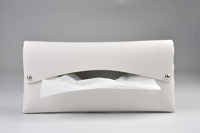 Car Tissue Holder, Tissue Case for Sun Visor, PU Leather Backseat Napkin Holder with Clips (White)
