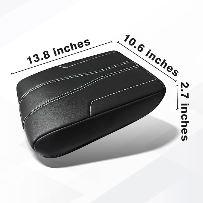 Muslogy Center Console Armrest Cover Fit for GMC Acadia & Chevy Traverse 2024-2026 Accessories, Comfort Armrest Pad Console Lid Cushion Protector Vegan Leather Regular Thick (Black/White Trim)